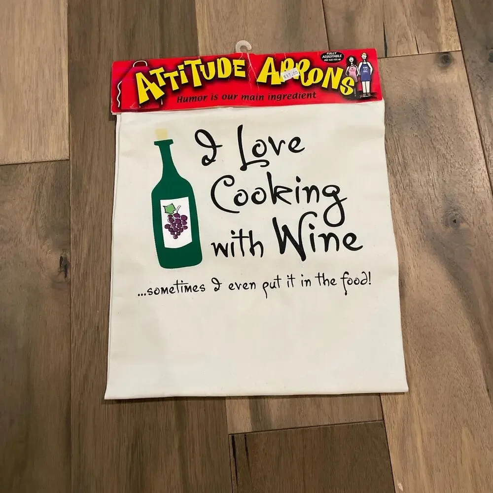 Attitude Apron Wine Themed Fully Adjustable One Size New With Tag